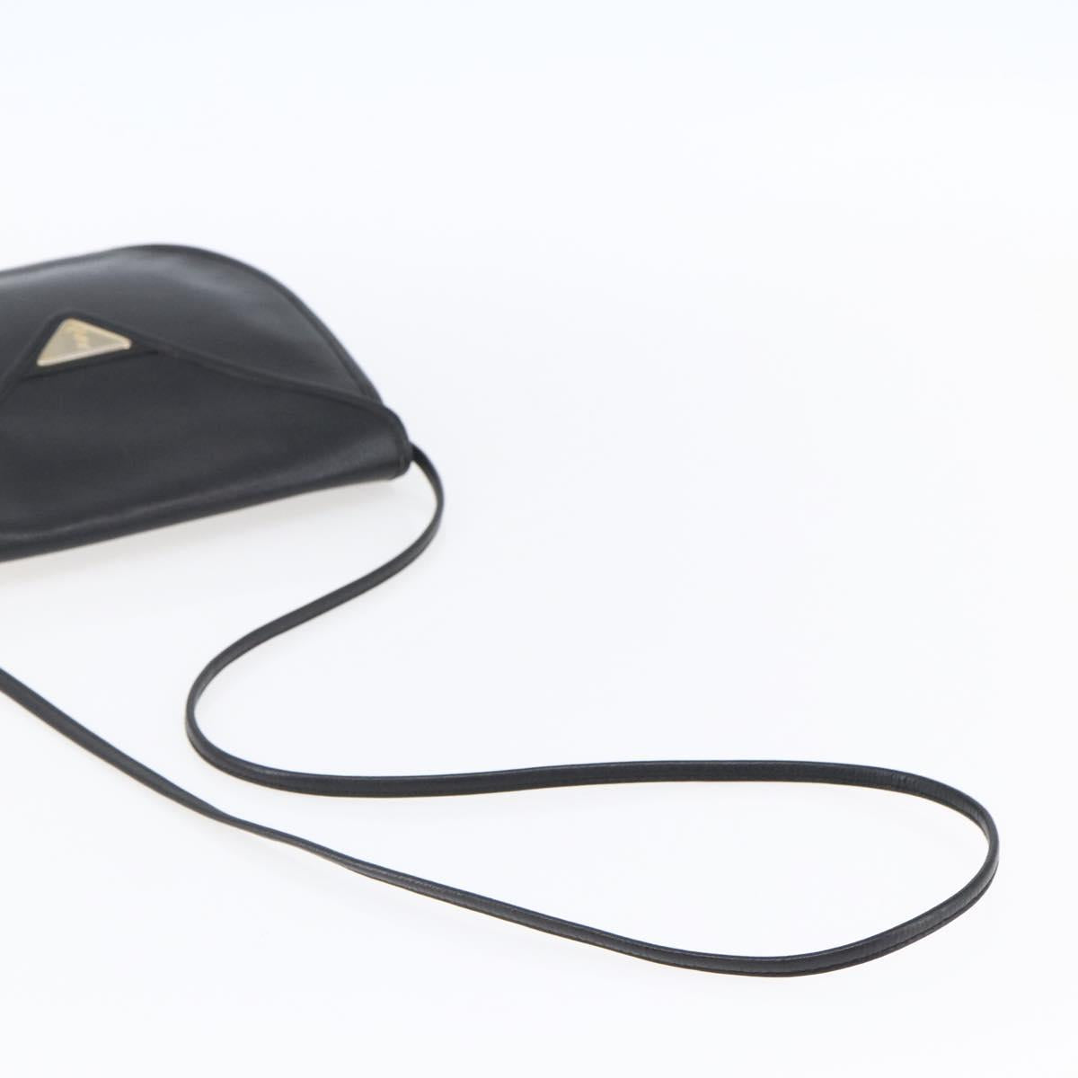 SAINT LAURENT Shoulder Bag Leather Black Gold Auth 152979