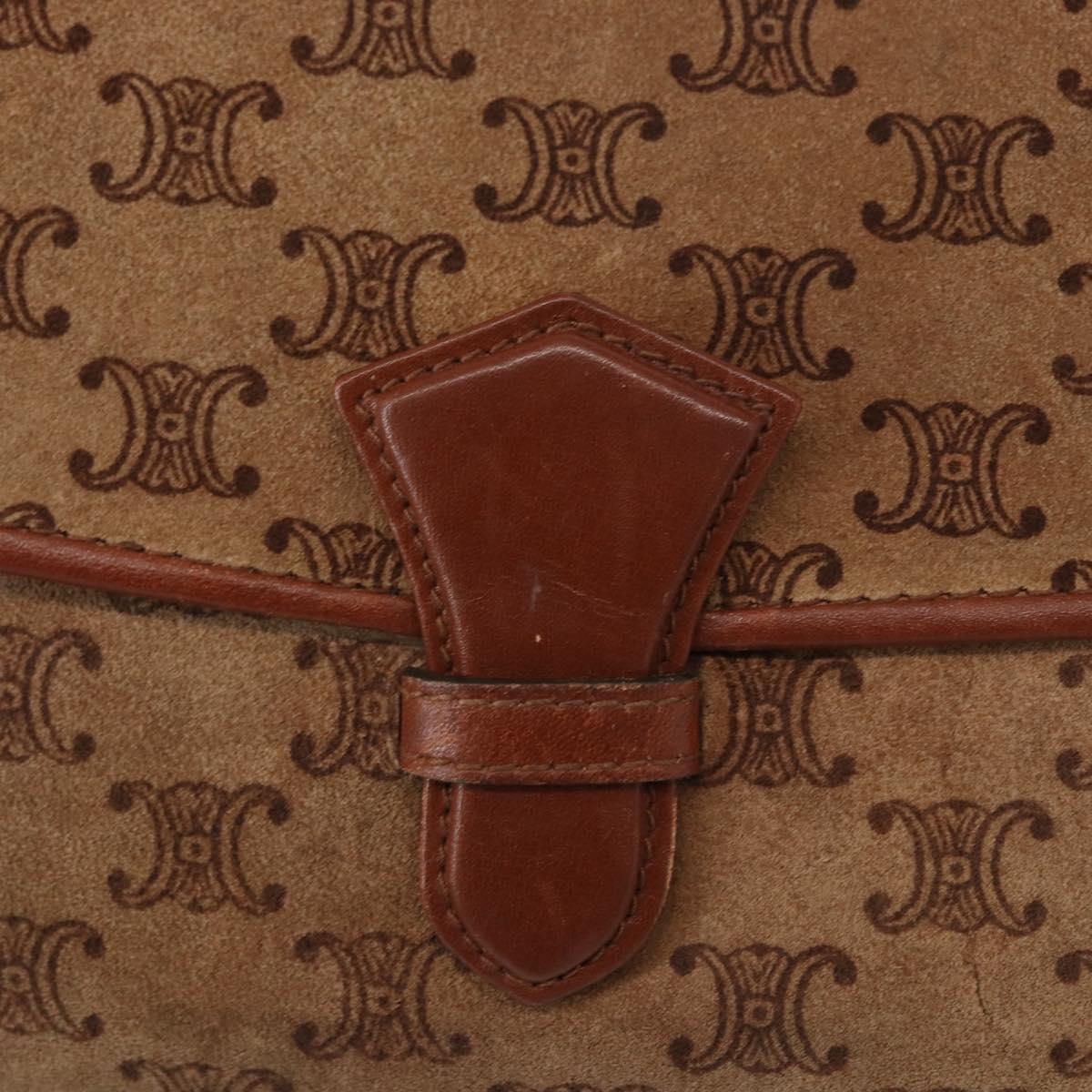 CELINE Macadam Canvas Clutch Bag Suede Beige Gold Auth 152980