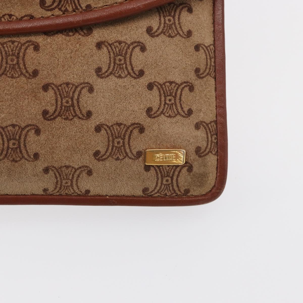 CELINE Macadam Canvas Clutch Bag Suede Beige Gold Auth 152980