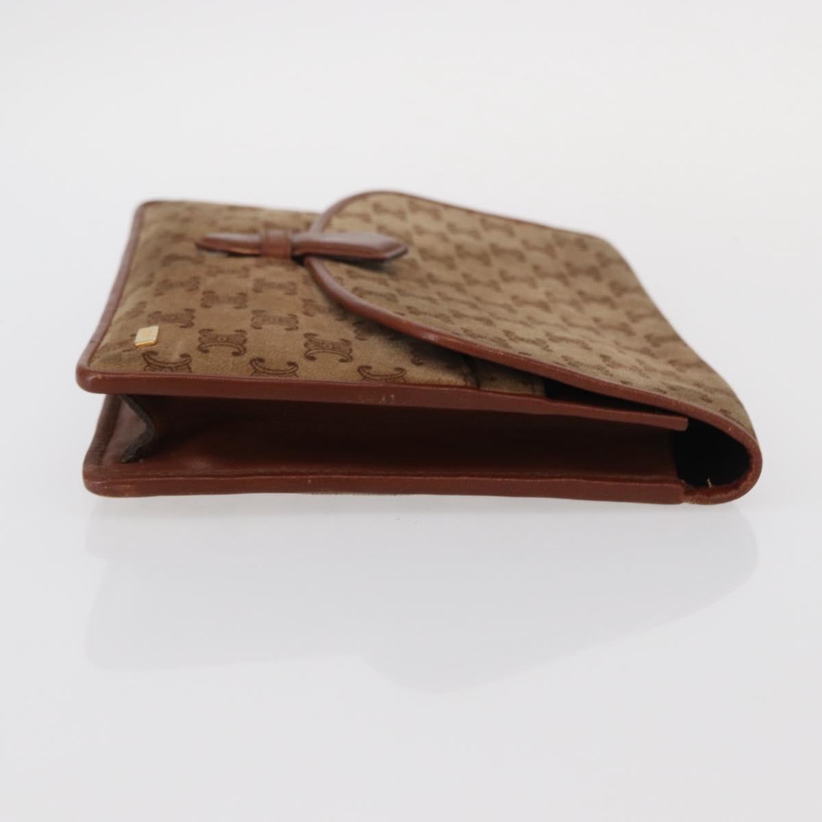 CELINE Macadam Canvas Clutch Bag Suede Beige Gold Auth 152980
