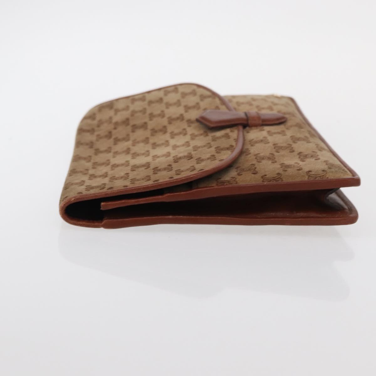 CELINE Macadam Canvas Clutch Bag Suede Beige Gold Auth 152980