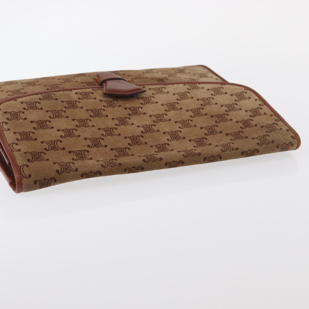 CELINE Macadam Canvas Clutch Bag Suede Beige Gold Auth 152980