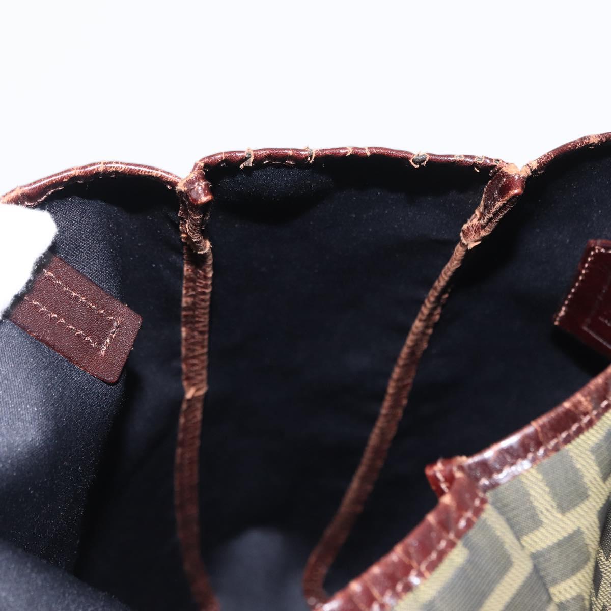 FENDI Zucca Canvas Hand Bag Black Brown Silver Auth 152992