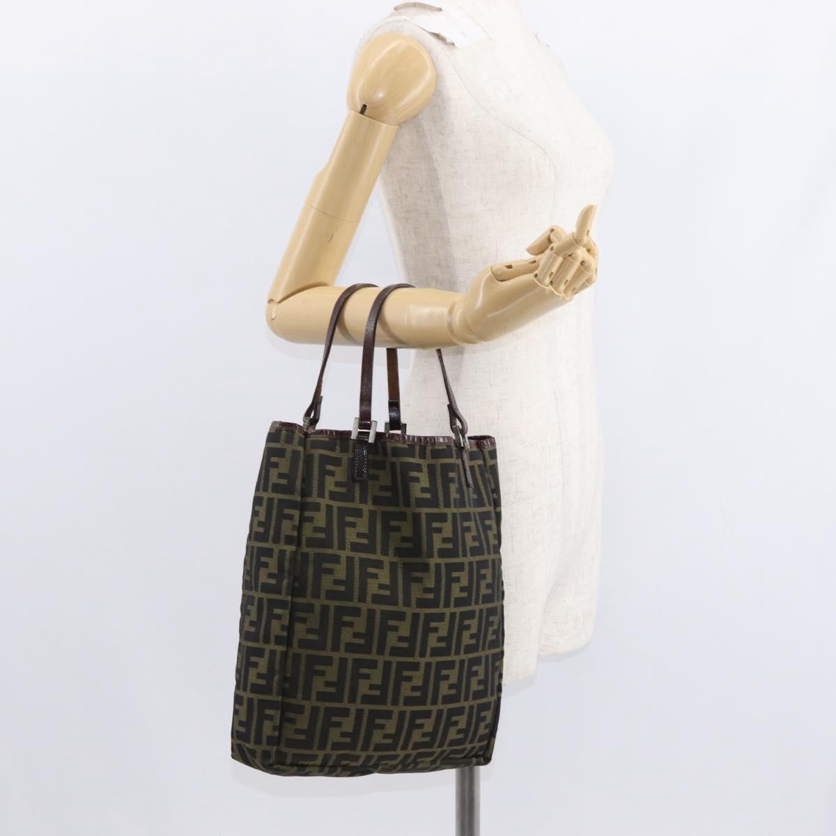 FENDI Zucca Canvas Hand Bag Black Brown Silver Auth 152992