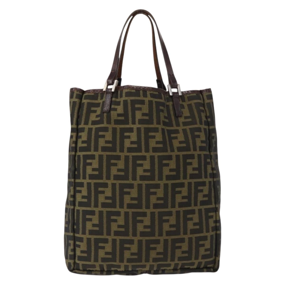 FENDI Zucca Canvas Hand Bag Black Brown Silver Auth 152992
