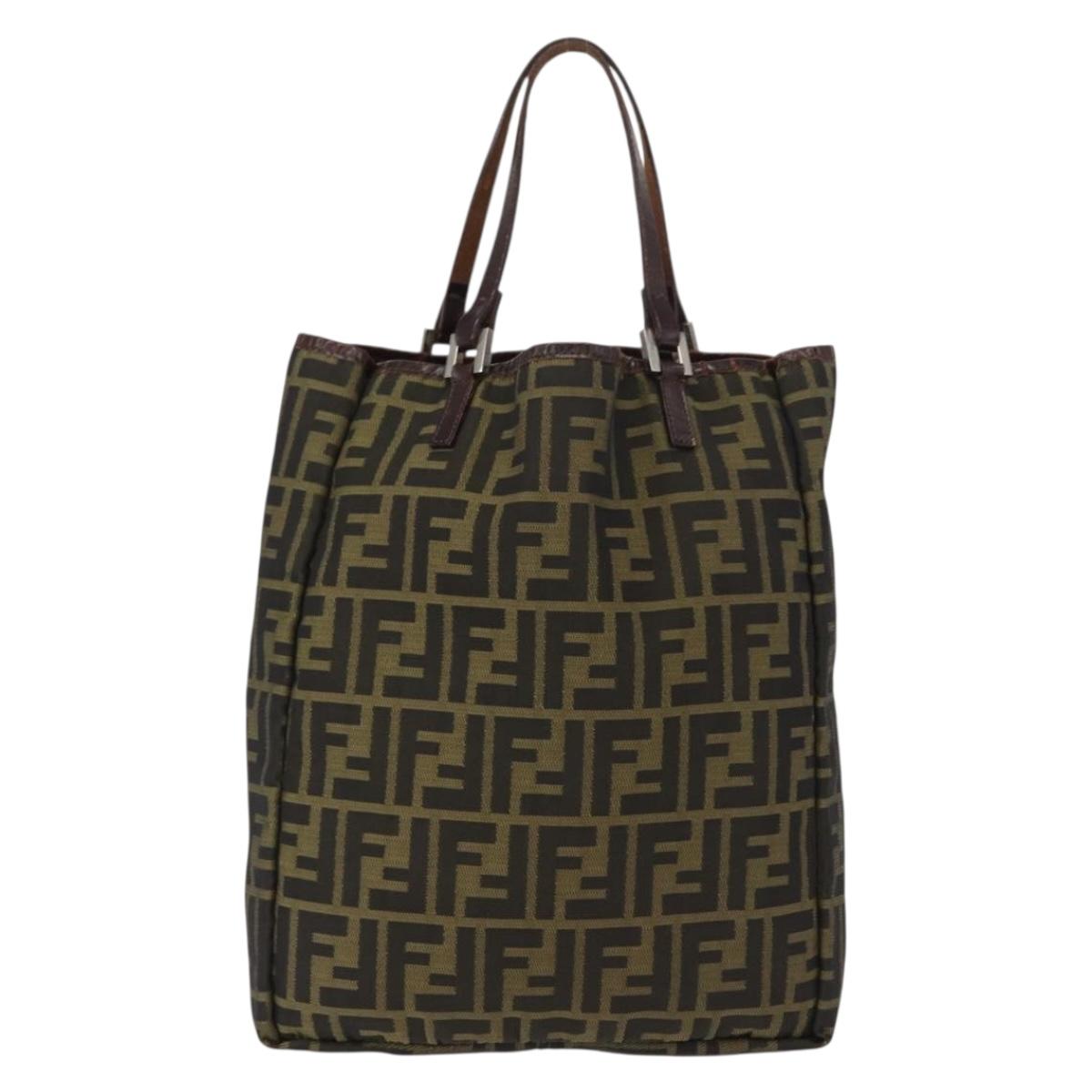 FENDI Zucca Canvas Hand Bag Black Brown Silver Auth 152992