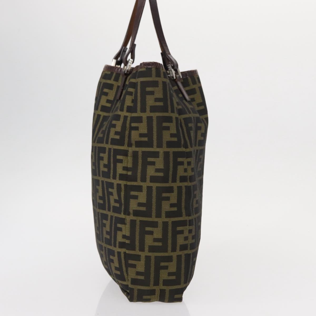 FENDI Zucca Canvas Hand Bag Black Brown Silver Auth 152992