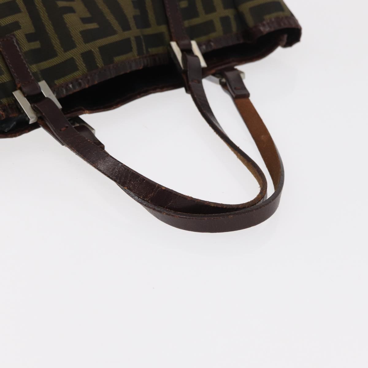 FENDI Zucca Canvas Hand Bag Black Brown Silver Auth 152992
