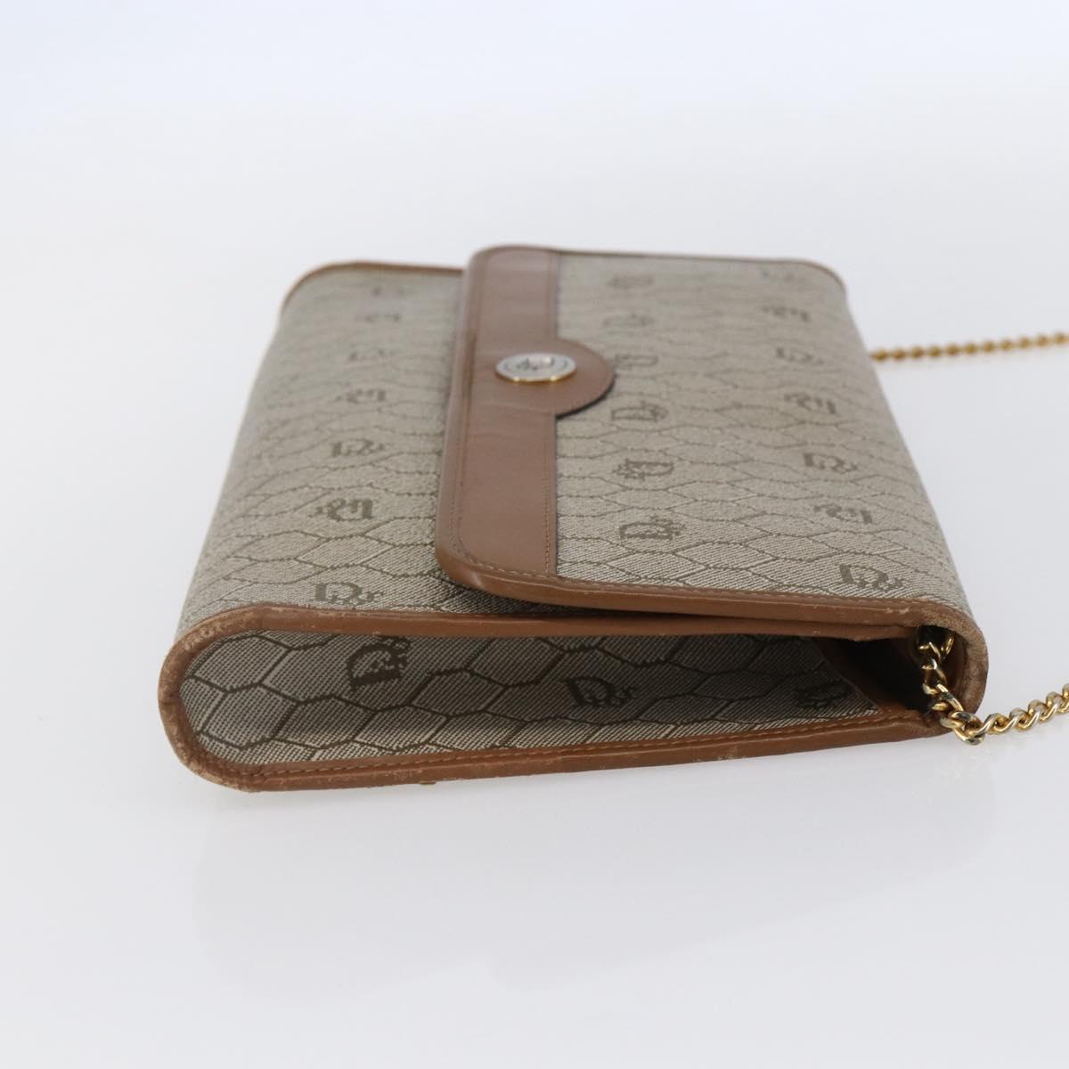 Christian Dior Honeycomb Canvas Chain Shoulder Bag PVC Beige Gold Auth 152993