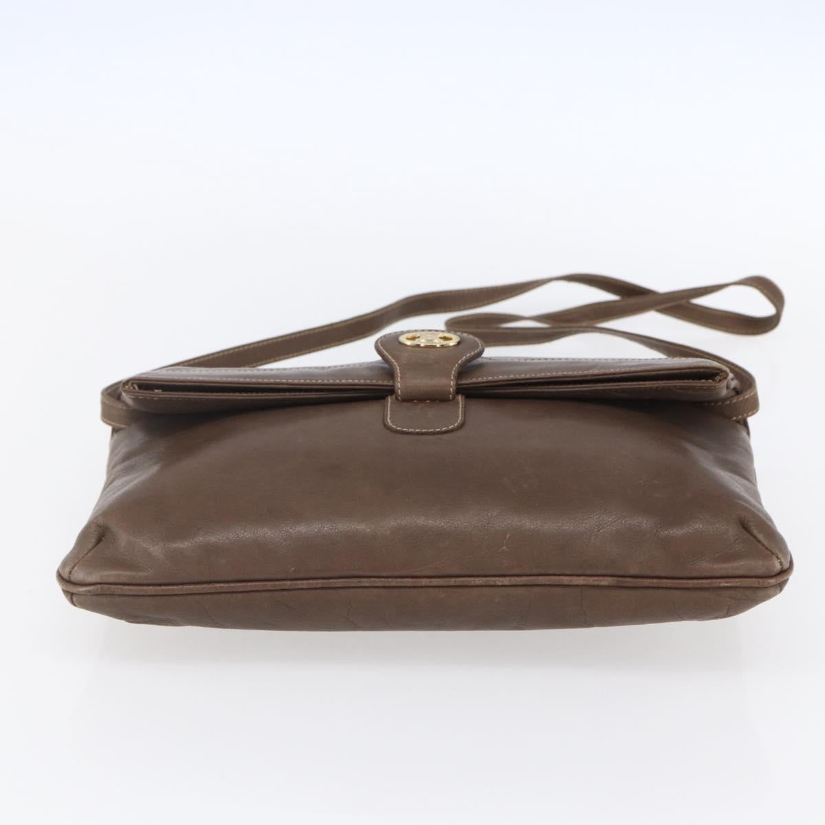 CELINE Shoulder Bag Leather Brown Gold Auth 152994
