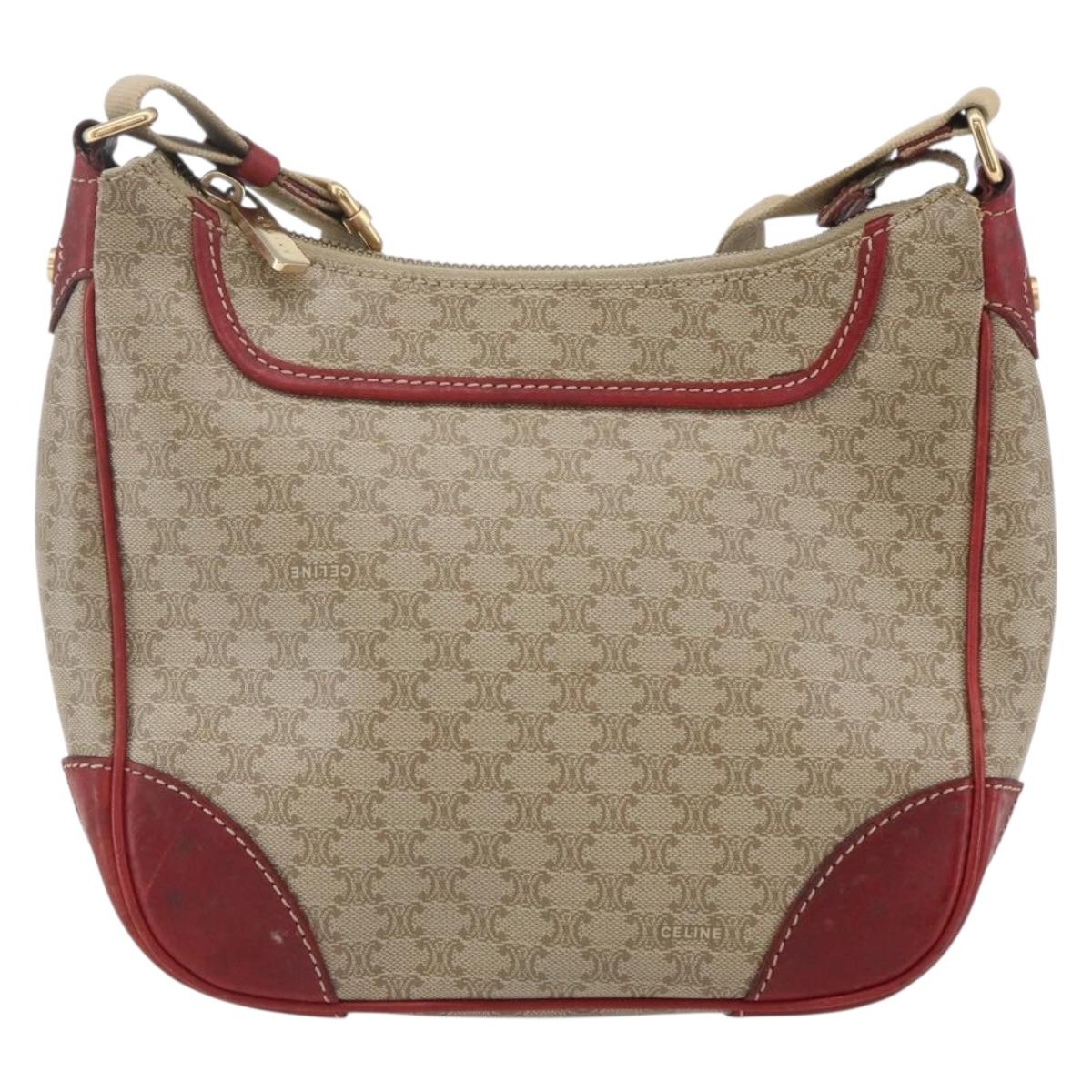 CELINE Macadam Canvas Shoulder Bag PVC Beige Gold Auth 153008