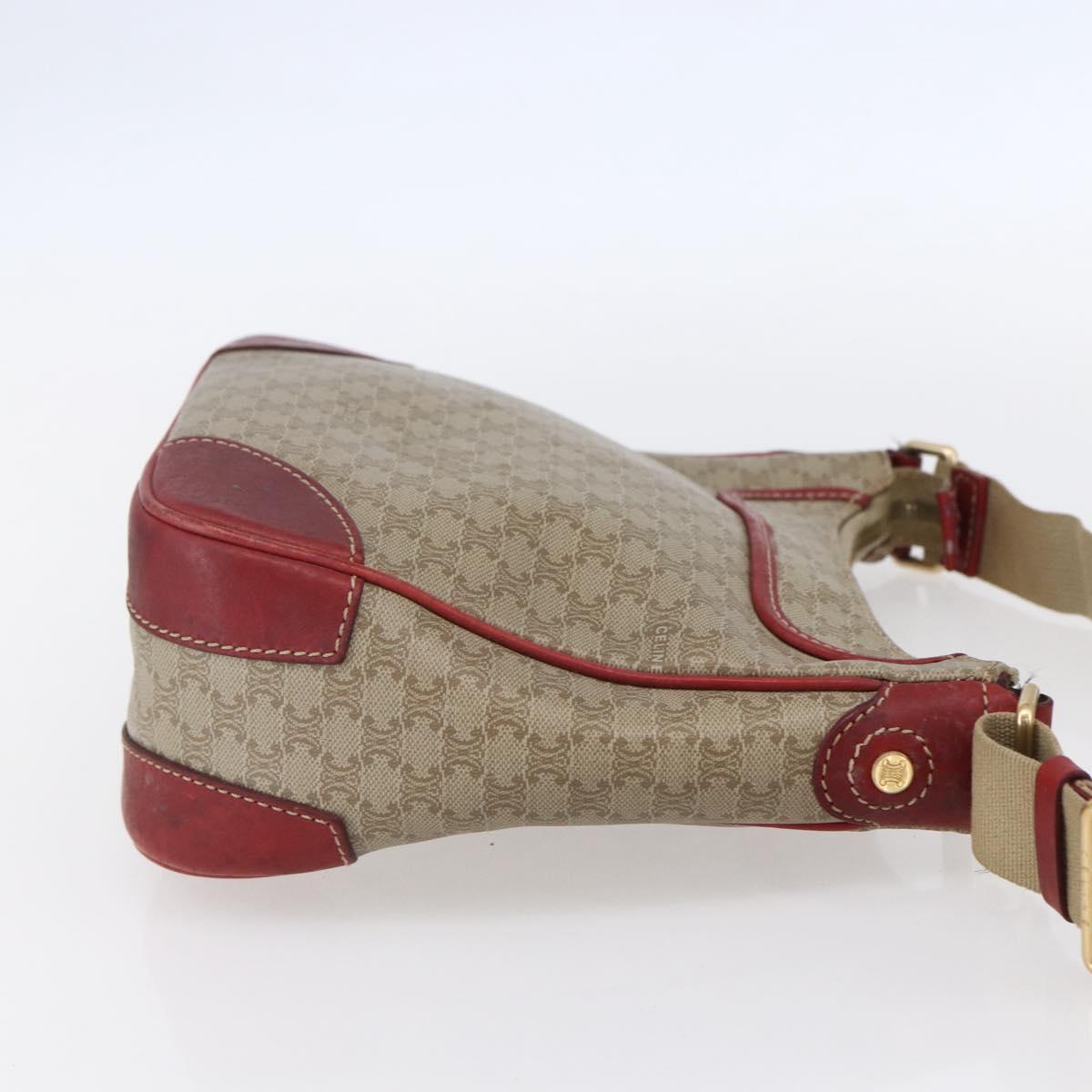 CELINE Macadam Canvas Shoulder Bag PVC Beige Gold Auth 153008