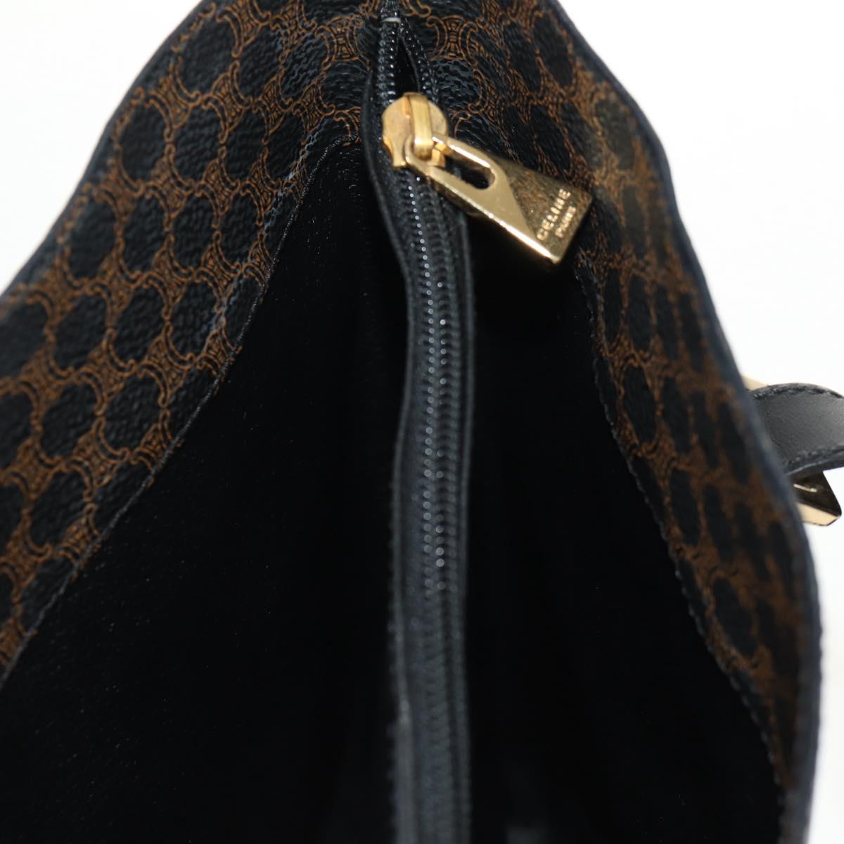 CELINE Macadam Canvas Tote Bag PVC Leather Black Gold Auth 153009V