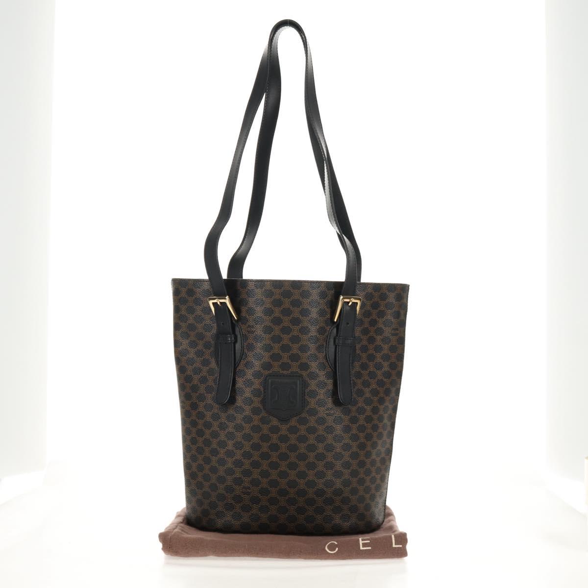 CELINE Macadam Canvas Tote Bag PVC Leather Black Gold Auth 153009V