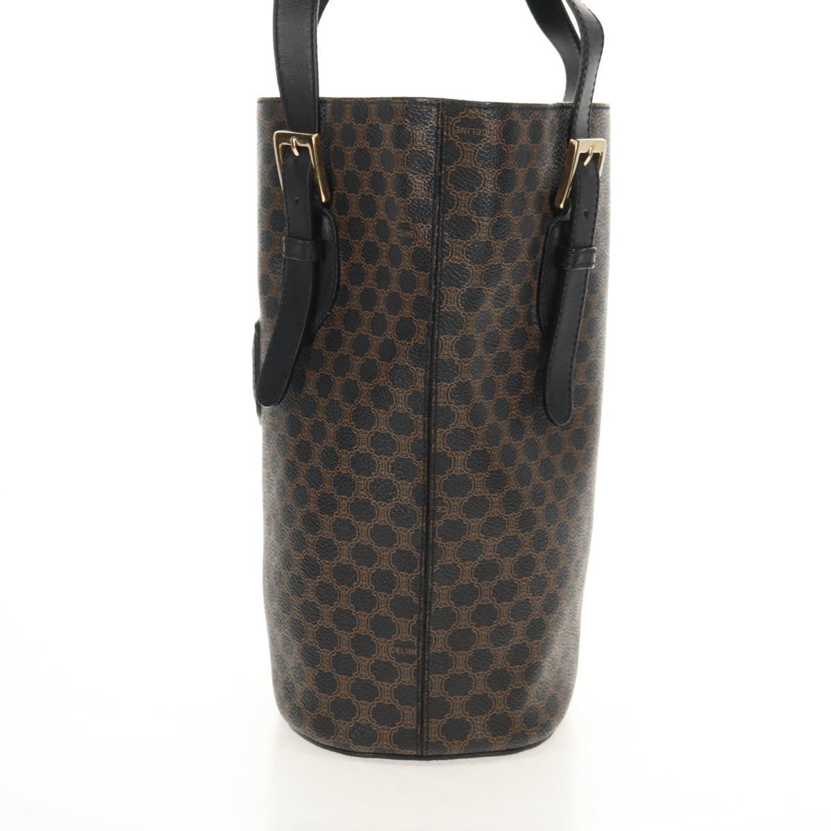CELINE Macadam Canvas Tote Bag PVC Leather Black Gold Auth 153009V