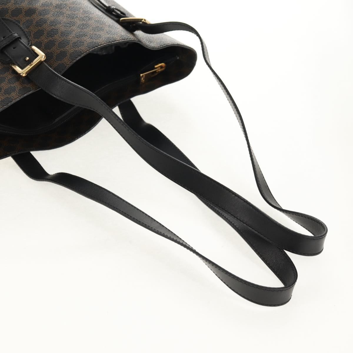 CELINE Macadam Canvas Tote Bag PVC Leather Black Gold Auth 153009V
