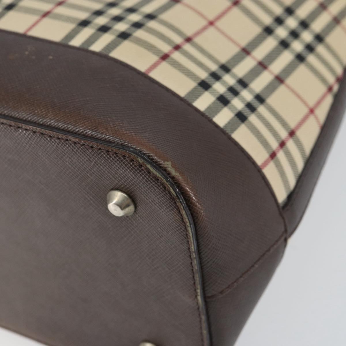 BURBERRY Nova Check Shoulder Bag Canvas Beige Silver Auth 153010