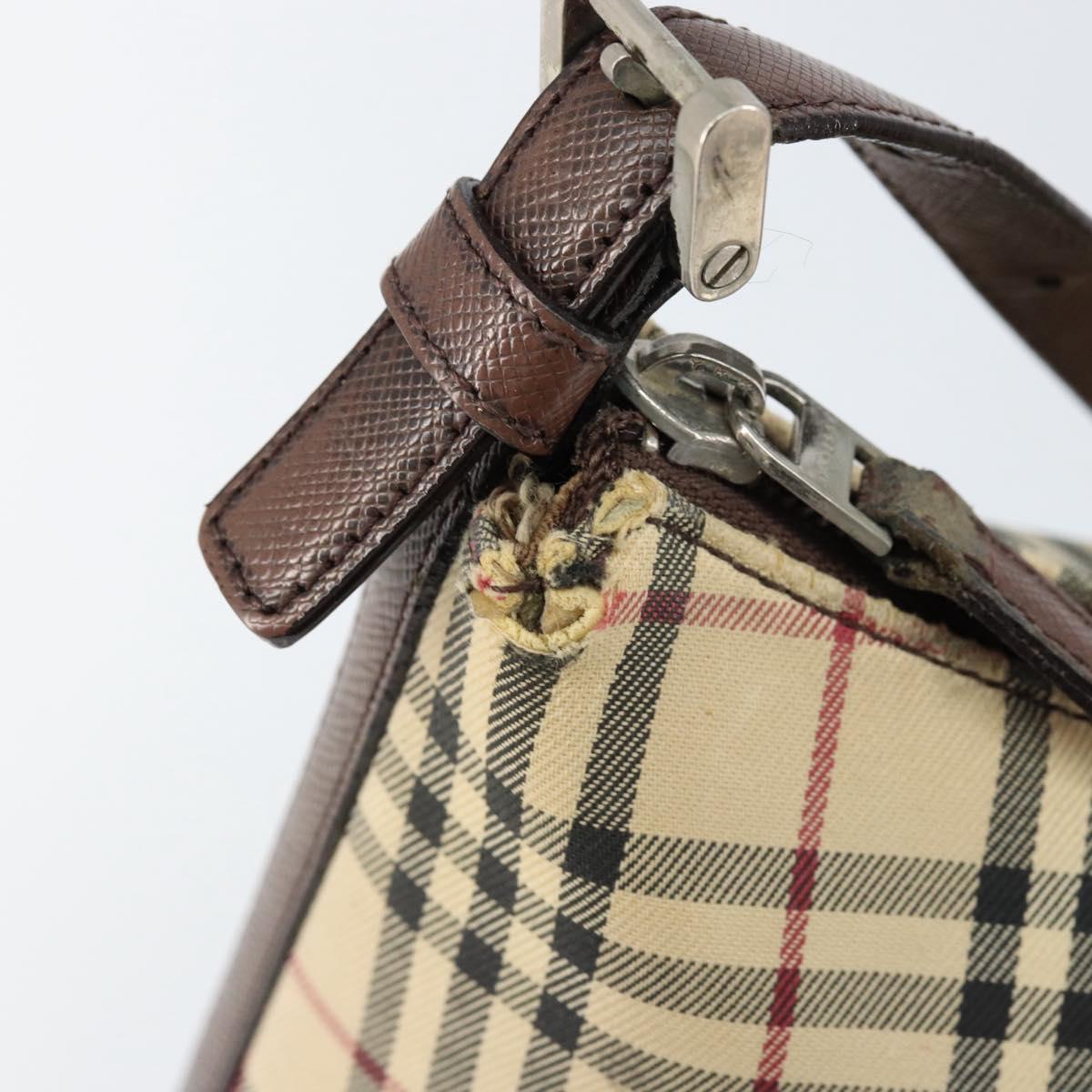 BURBERRY Nova Check Shoulder Bag Canvas Beige Silver Auth 153010