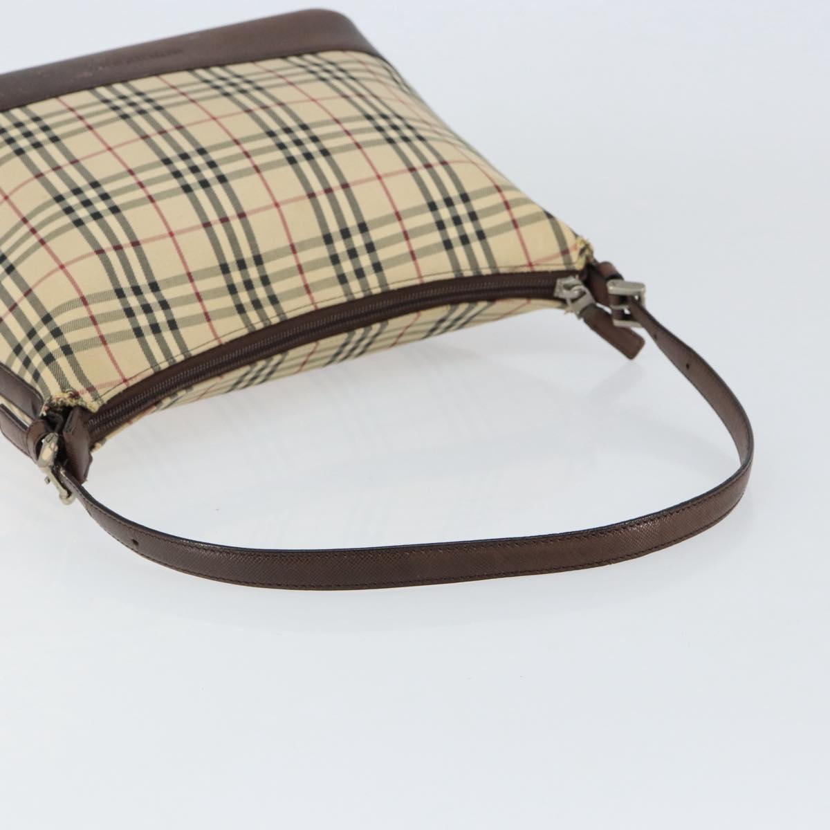 BURBERRY Nova Check Shoulder Bag Canvas Beige Silver Auth 153010