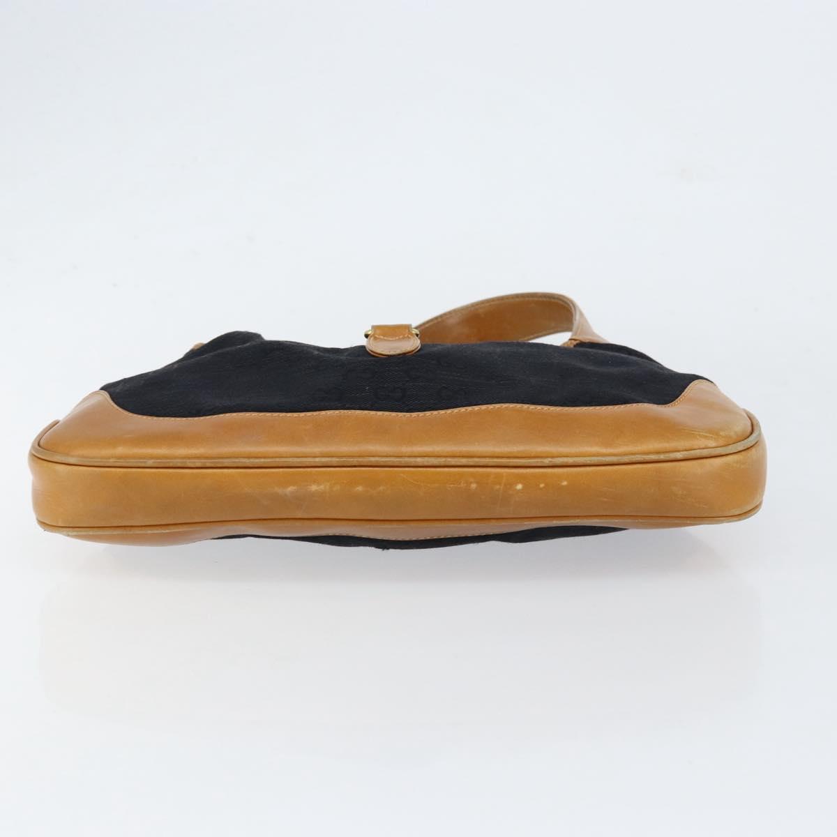 GUCCI GG Canvas Jackie Shoulder Bag Black Gold Auth 153012