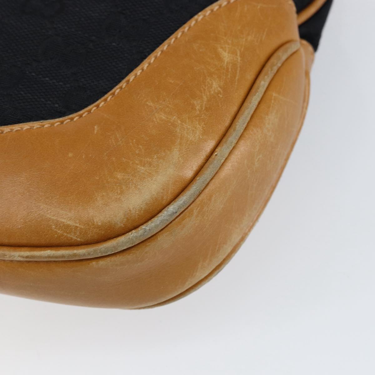 GUCCI GG Canvas Jackie Shoulder Bag Black Gold Auth 153012