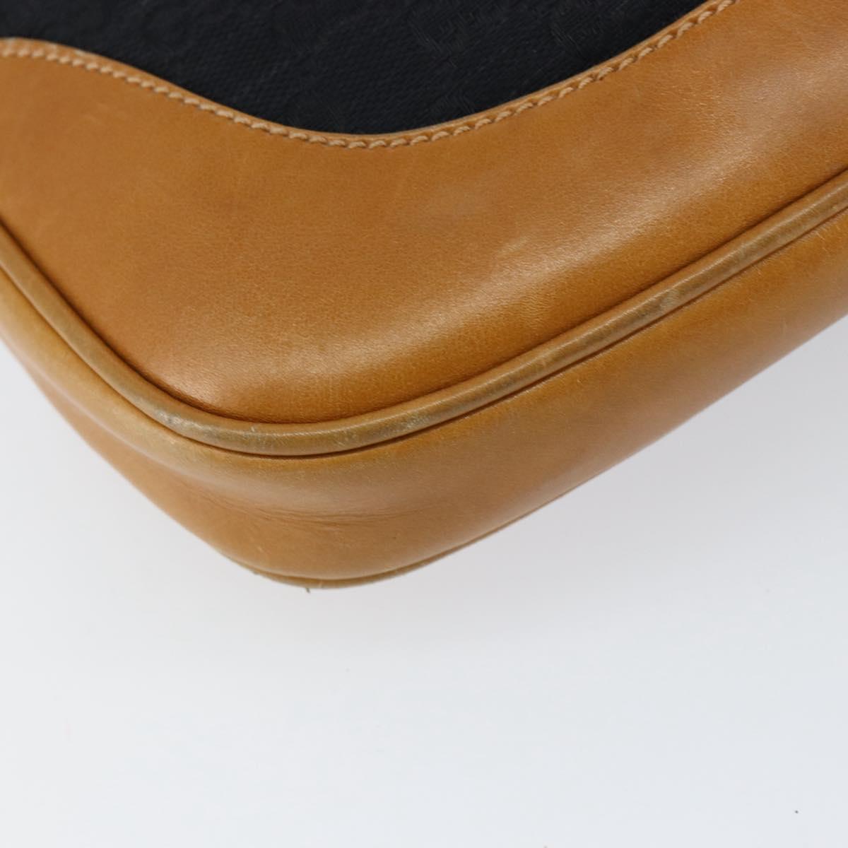 GUCCI GG Canvas Jackie Shoulder Bag Black Gold Auth 153012