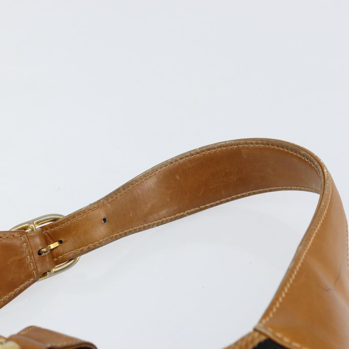 GUCCI GG Canvas Jackie Shoulder Bag Black Gold Auth 153012