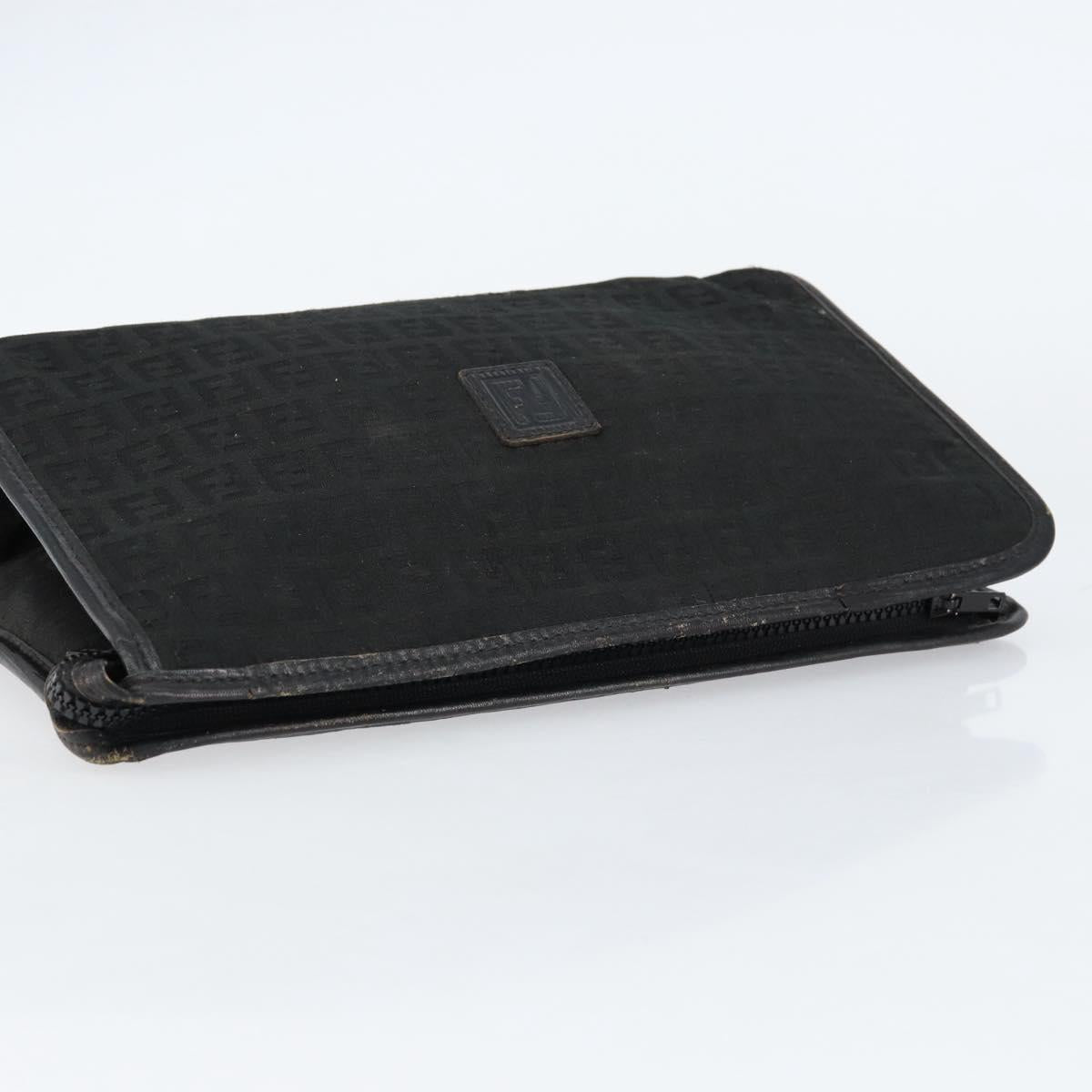 FENDI Zucchino Canvas Clutch Bag Black Auth 153013