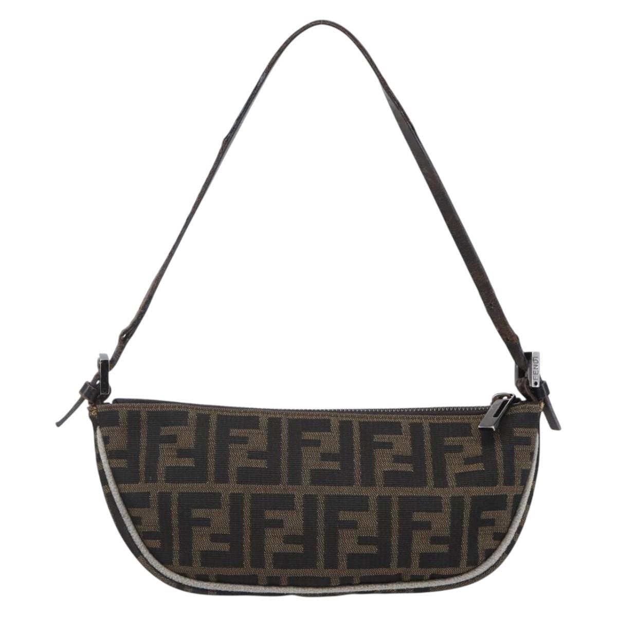 FENDI Zucca Canvas Shoulder Bag Black Brown Auth 153017