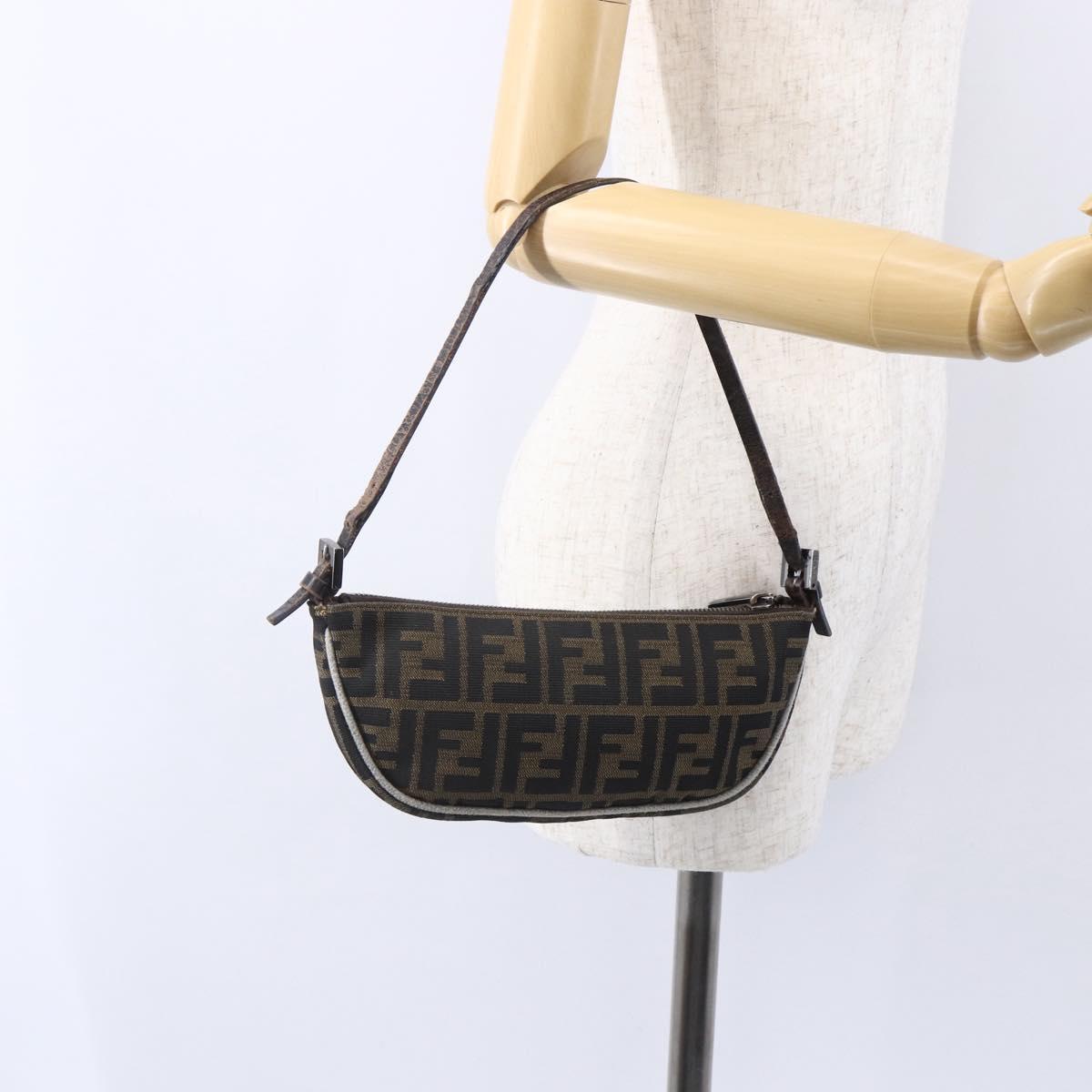 FENDI Zucca Canvas Shoulder Bag Black Brown Auth 153017