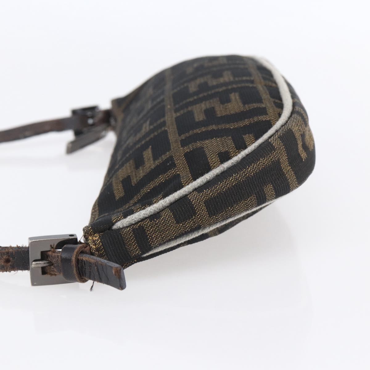 FENDI Zucca Canvas Shoulder Bag Black Brown Auth 153017