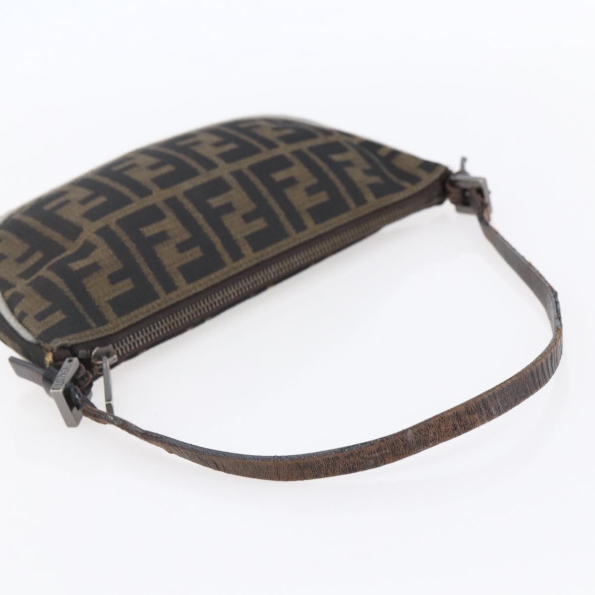 FENDI Zucca Canvas Shoulder Bag Black Brown Auth 153017