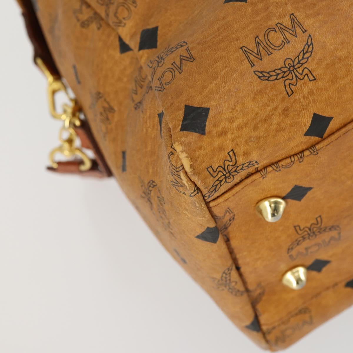 MCM Logogram Vicetos Boston Bag PVC Leather Brown Gold Auth 153018