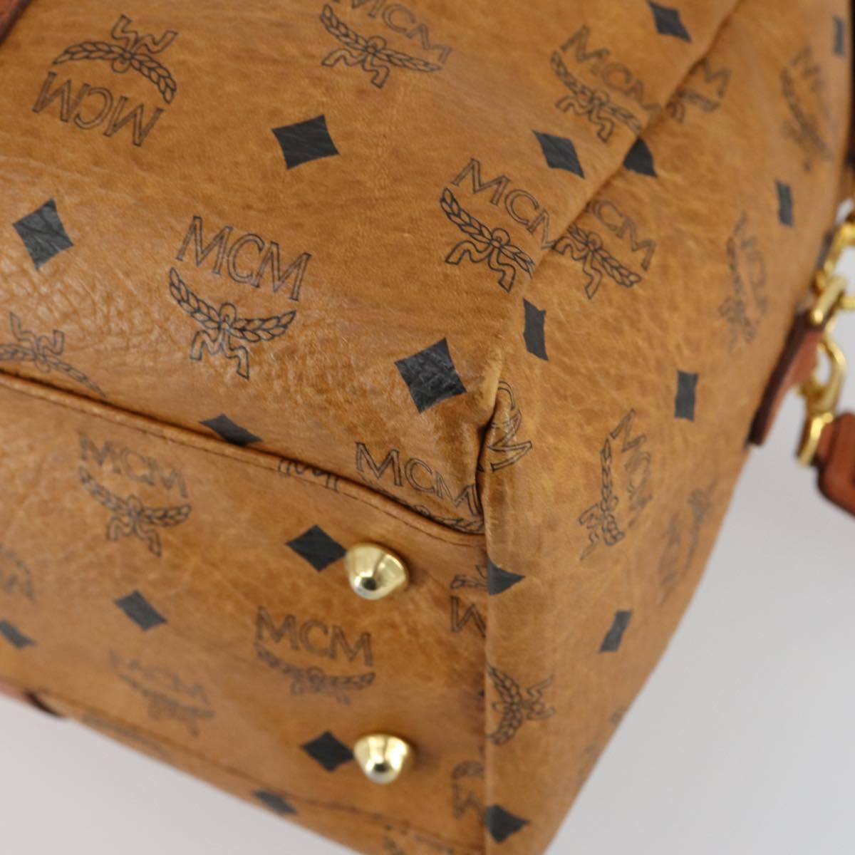 MCM Logogram Vicetos Boston Bag PVC Leather Brown Gold Auth 153018
