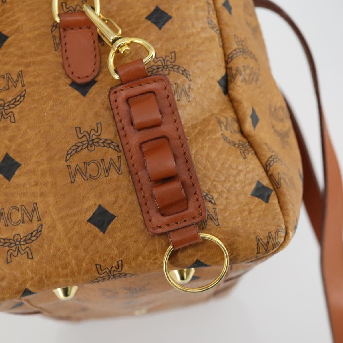 MCM Logogram Vicetos Boston Bag PVC Leather Brown Gold Auth 153018