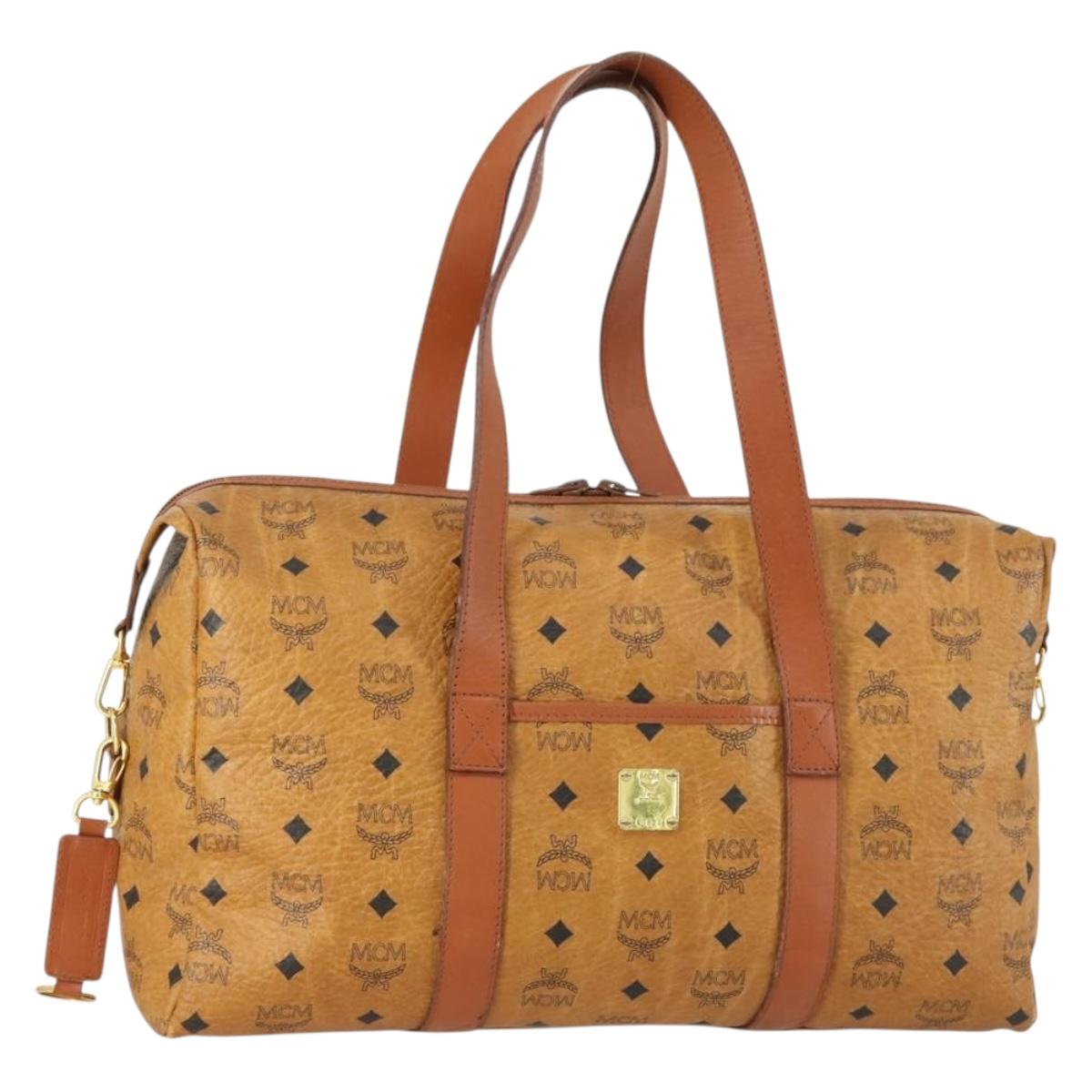 MCM Logogram Vicetos Boston Bag PVC Leather Brown Gold Auth 153018