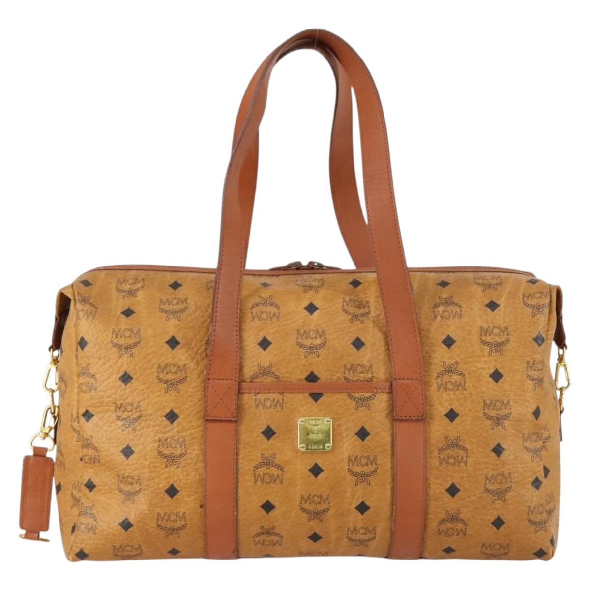 MCM Logogram Vicetos Boston Bag PVC Leather Brown Gold Auth 153018