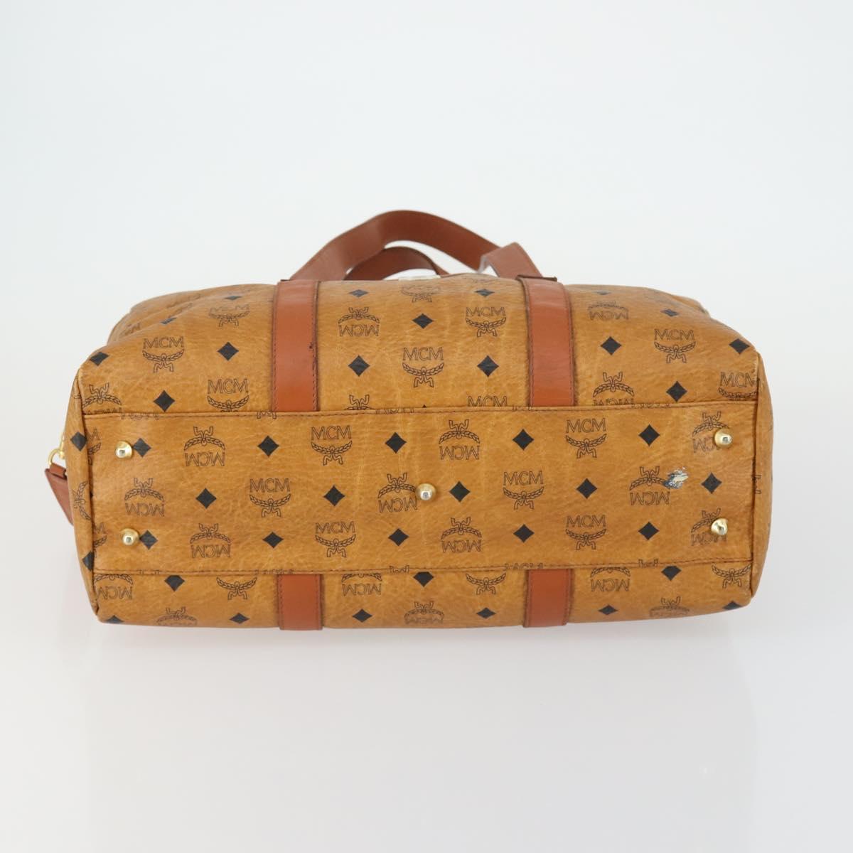 MCM Logogram Vicetos Boston Bag PVC Leather Brown Gold Auth 153018