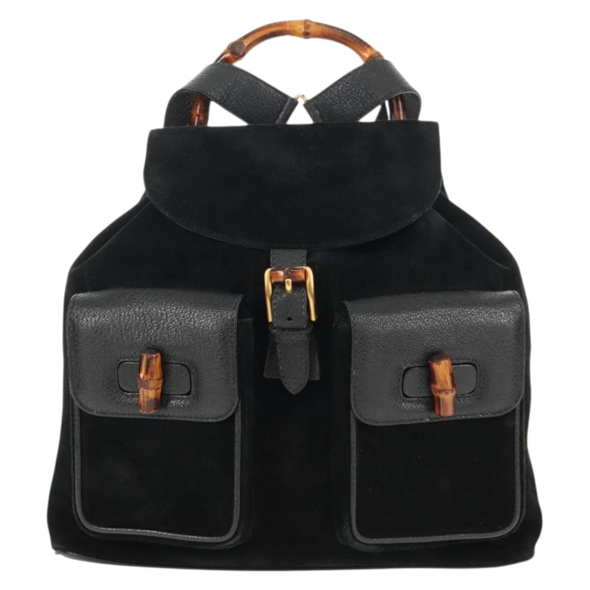 GUCCI Bamboo Backpack Suede Black Gold 003 2058 0016 Auth 153019V