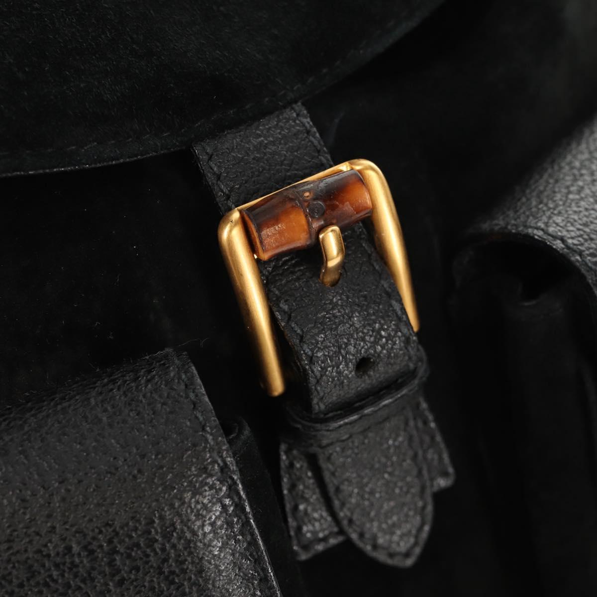 GUCCI Bamboo Backpack Suede Black Gold 003 2058 0016 Auth 153019V