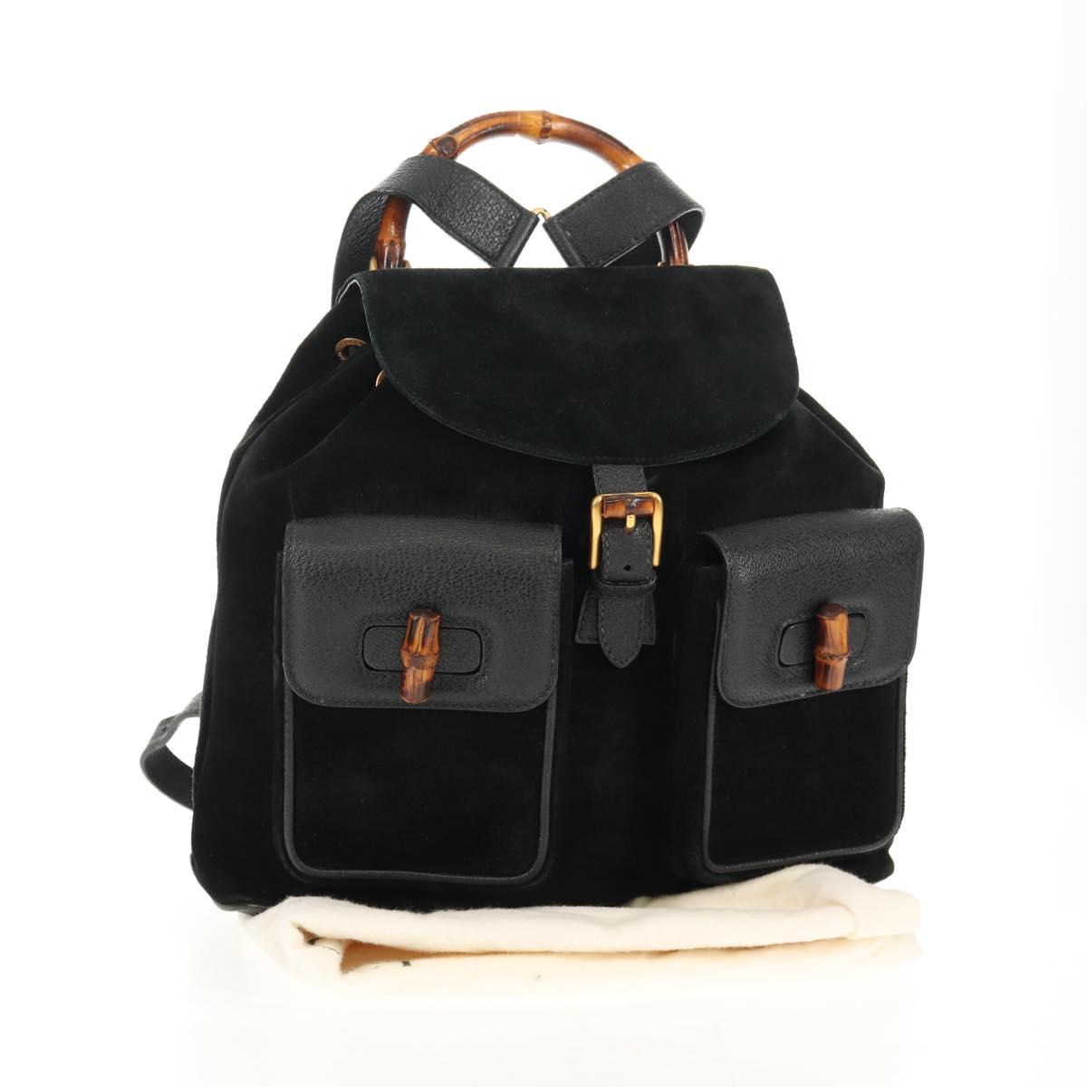 GUCCI Bamboo Backpack Suede Black Gold 003 2058 0016 Auth 153019V