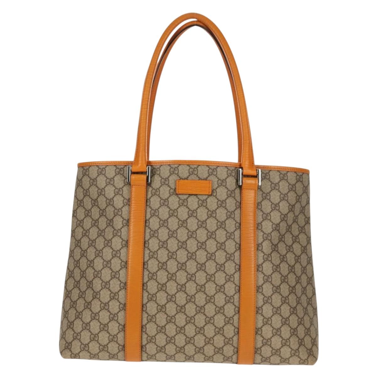 GUCCI GG Supreme Tote Bag PVC Beige Silver 114288 Auth 153030V