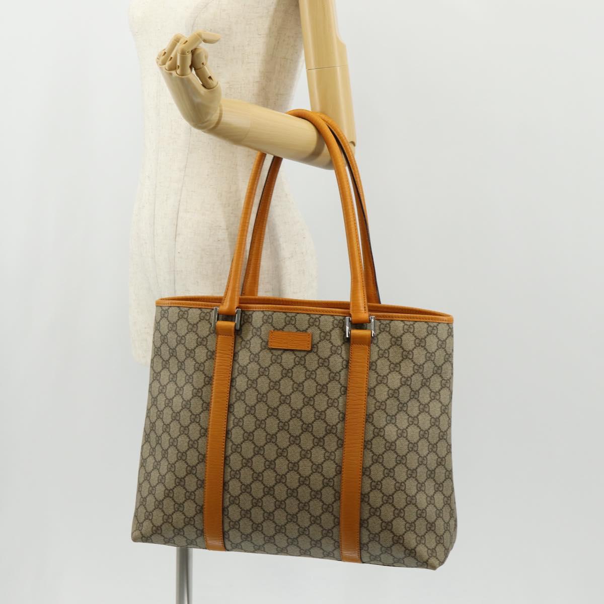 GUCCI GG Supreme Tote Bag PVC Beige Silver 114288 Auth 153030V