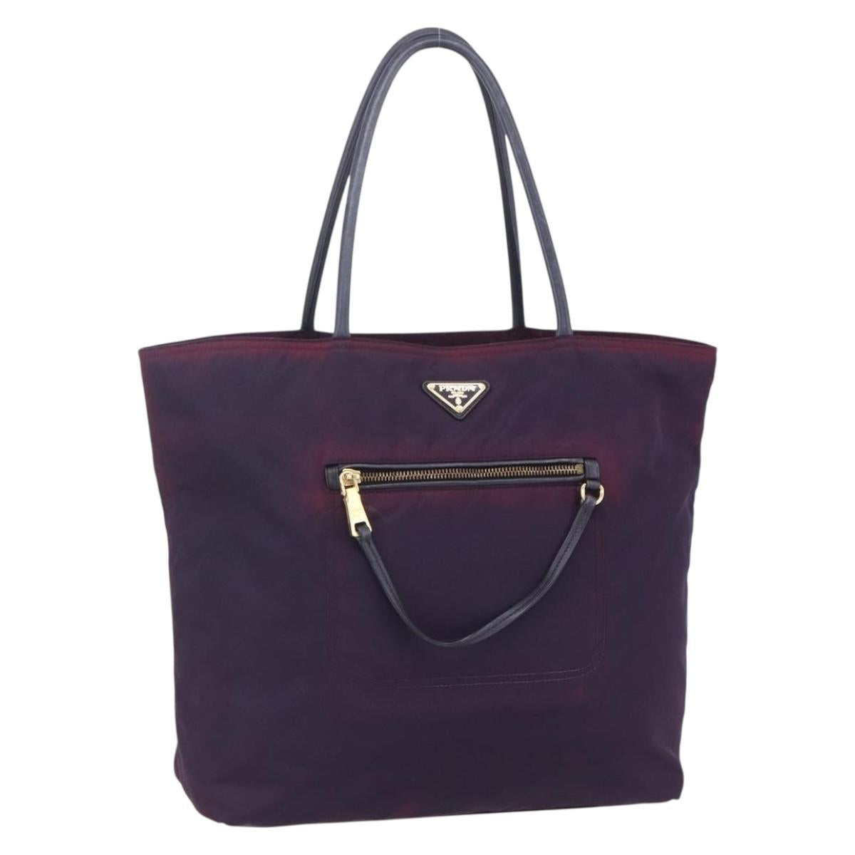 PRADA Tote Bag Nylon Purple Gold Auth 153031