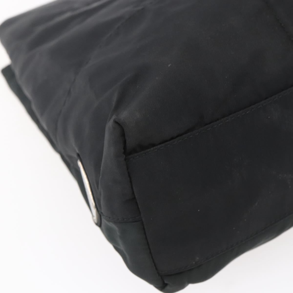 PRADA Tote Bag Nylon Black Silver Auth 153032