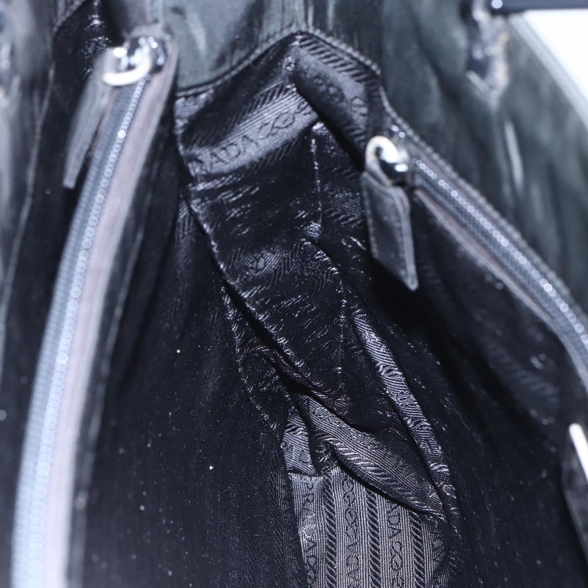 PRADA Tote Bag Nylon Black Silver Auth 153032