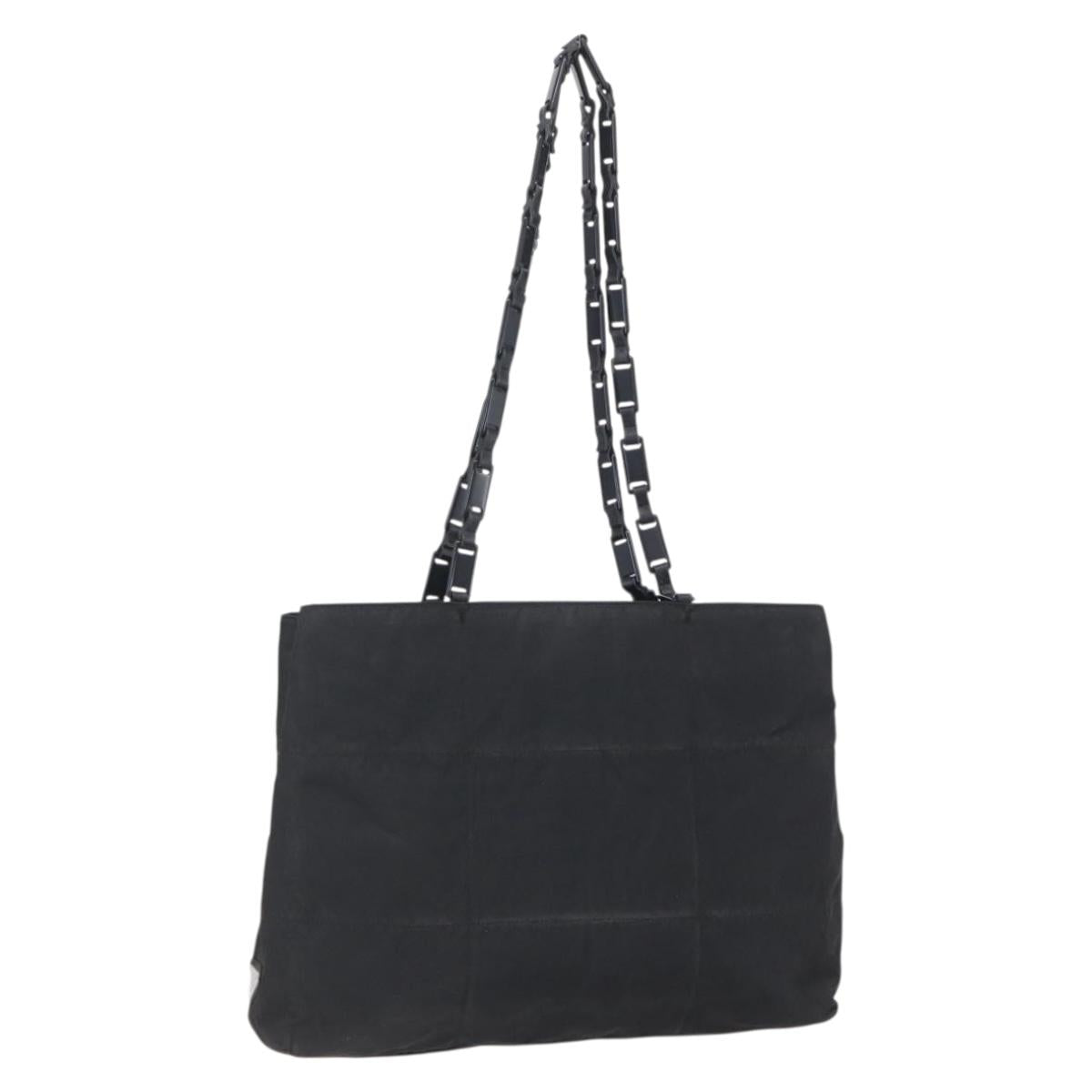 PRADA Tote Bag Nylon Black Silver Auth 153032