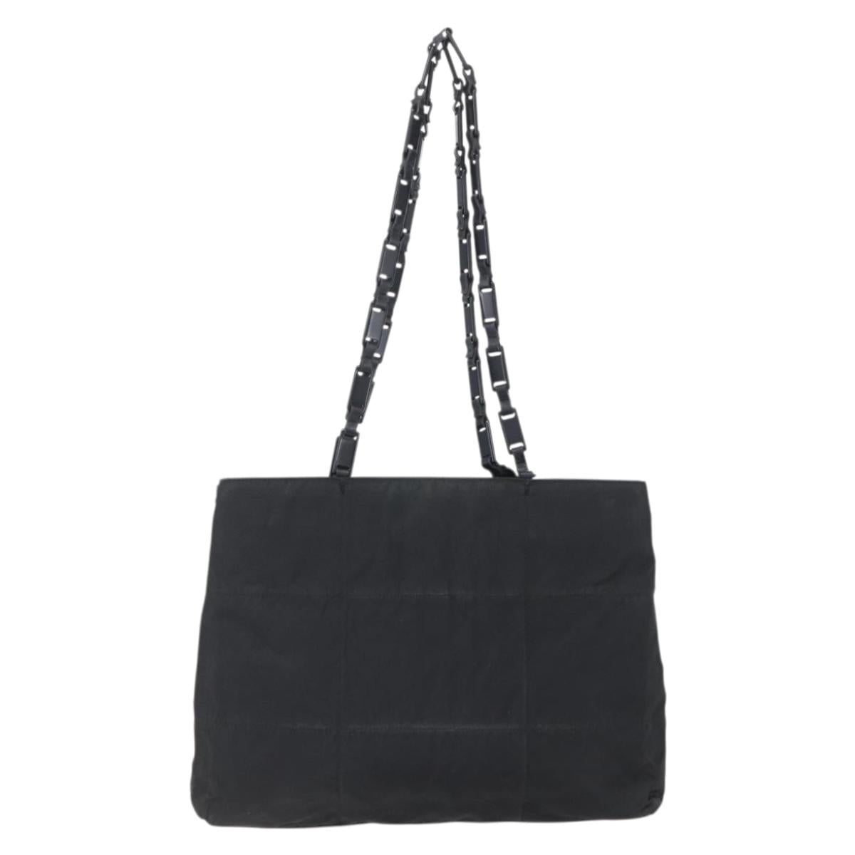 PRADA Tote Bag Nylon Black Silver Auth 153032