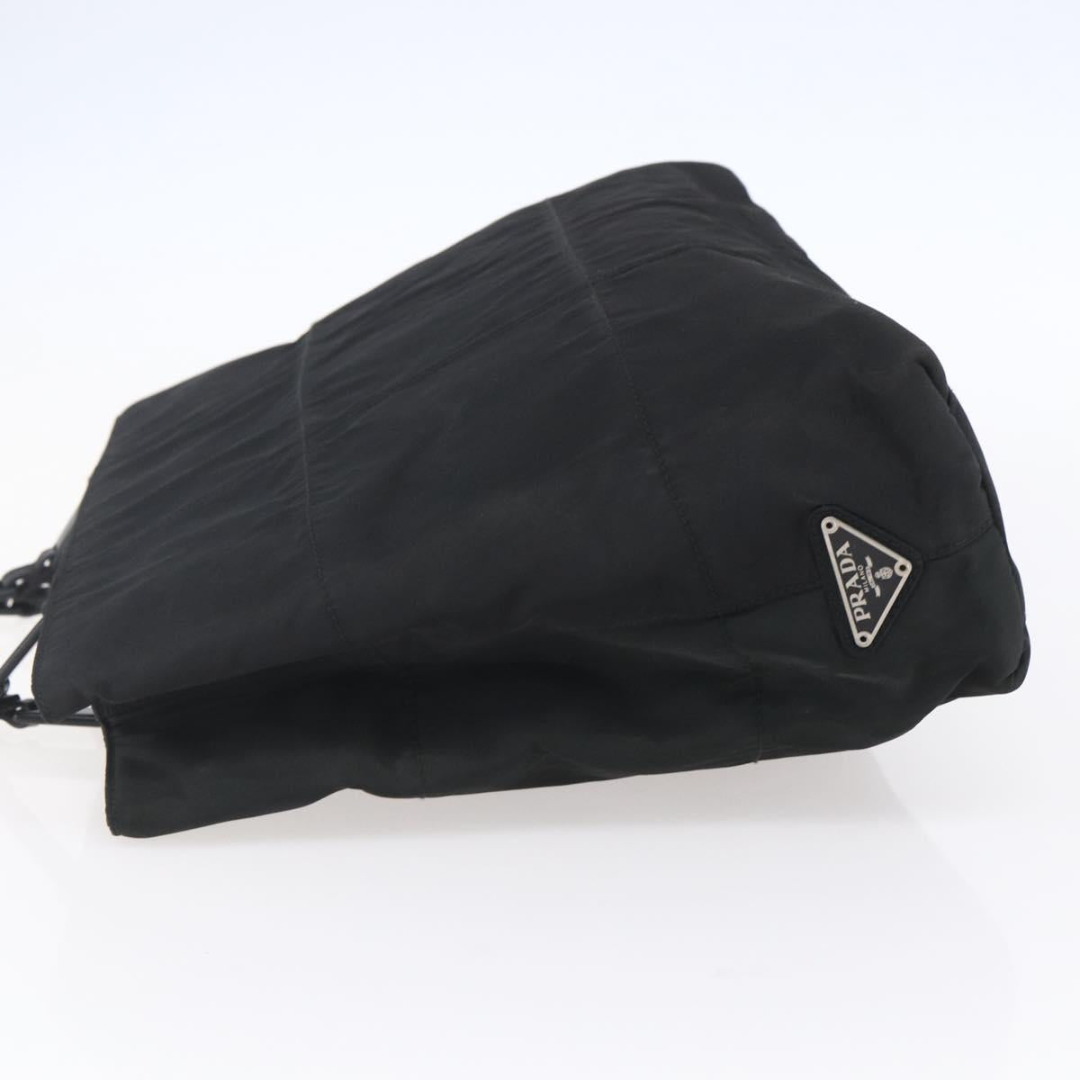 PRADA Tote Bag Nylon Black Silver Auth 153032