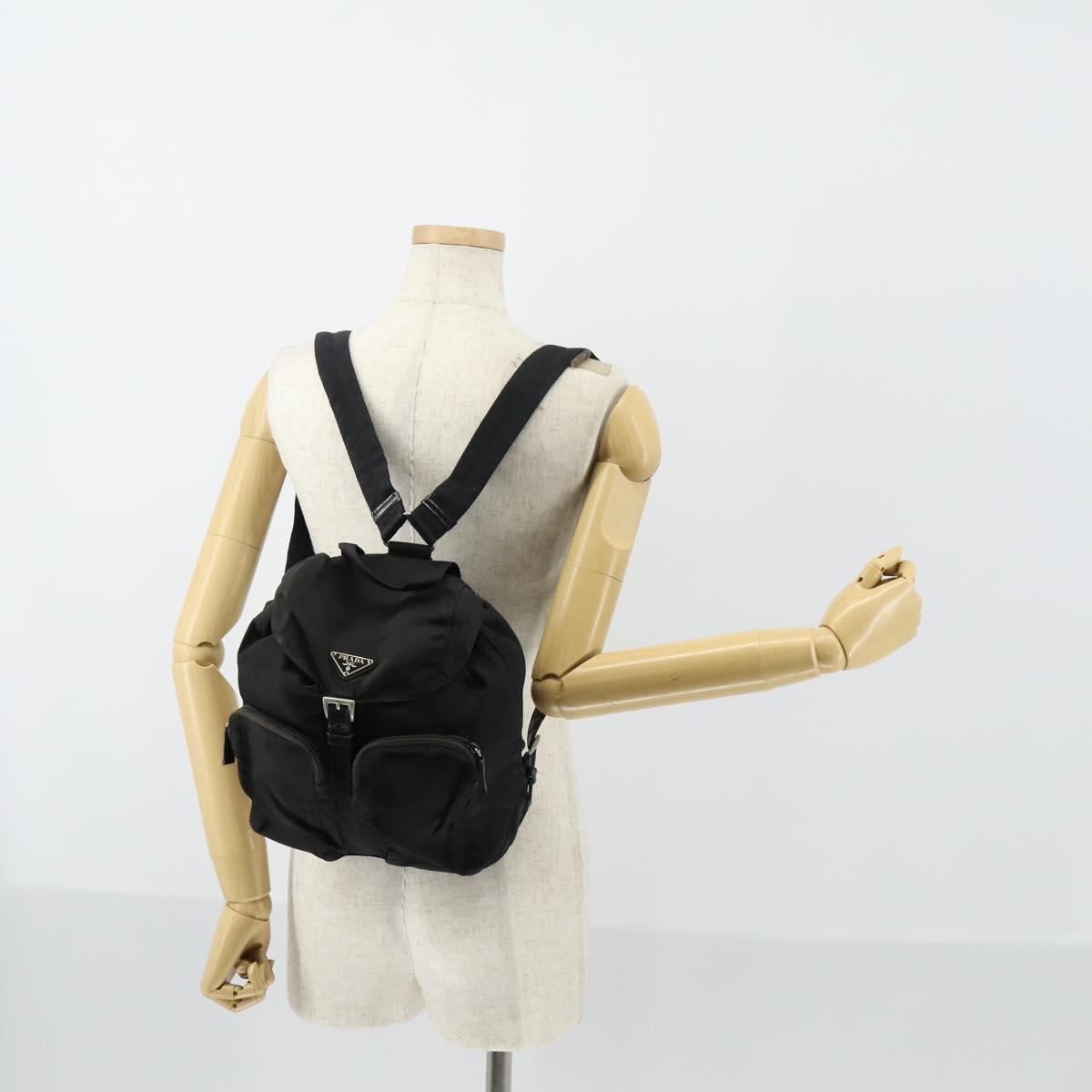 PRADA Backpack Nylon Black Silver Auth 153034